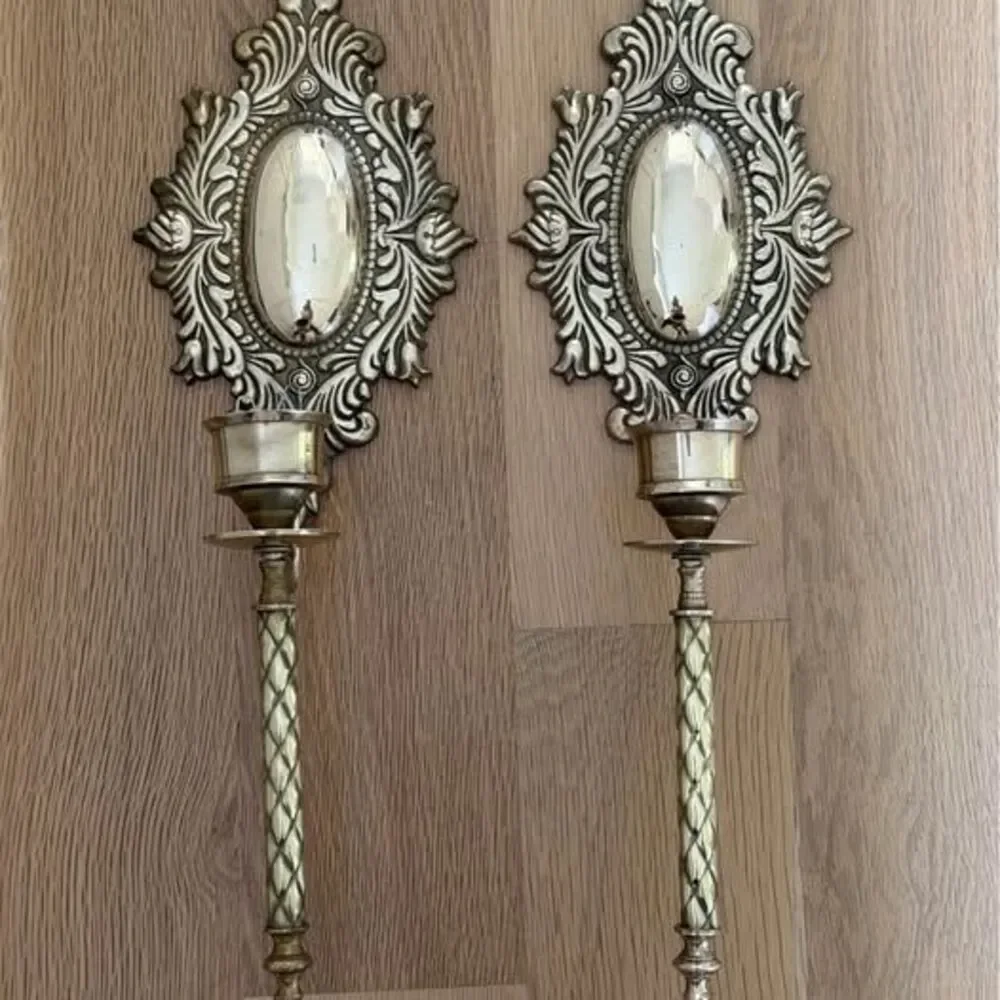 Vintage brass ornate candelabra wall sconce set of 2